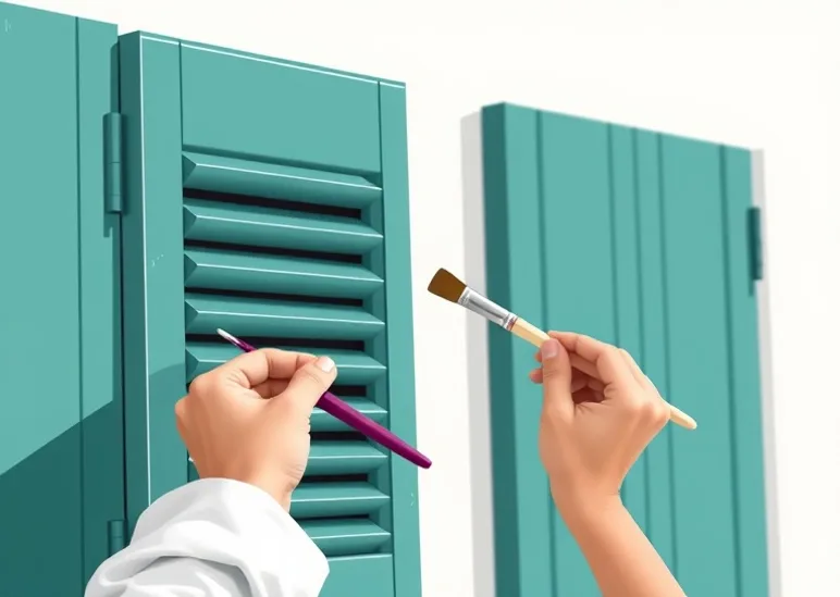 Mise en peinture au pinceau de volets et d'encadrements en bois