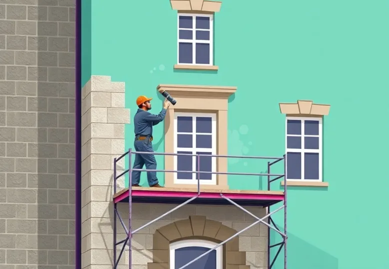 Ravalement de façade en pierre, nettoyage et application d'enduit